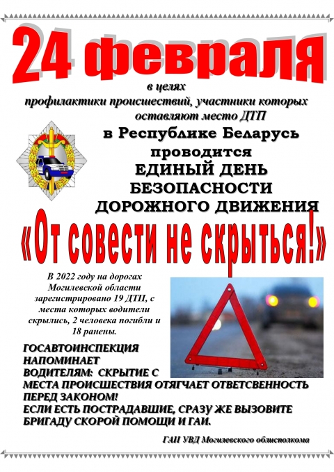 Единый день безопасности дорожного движения «От совести не скрыться!» (24 февраля 2023 года)